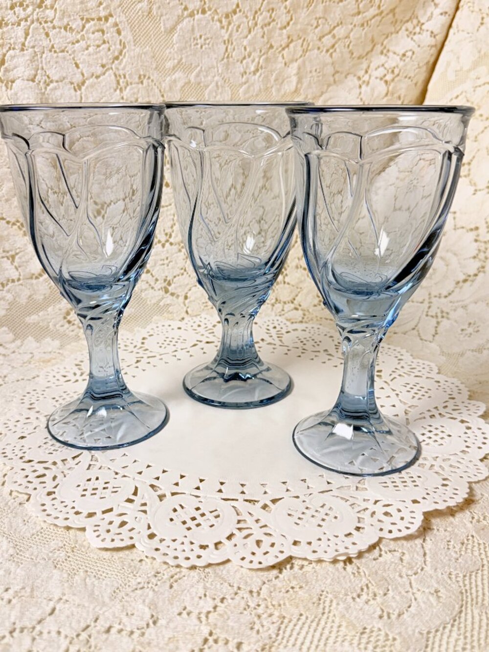 Vintage Noritake Sweet Swirl Light Blue Stemmed Water Iced Tea Glasses Set of 2